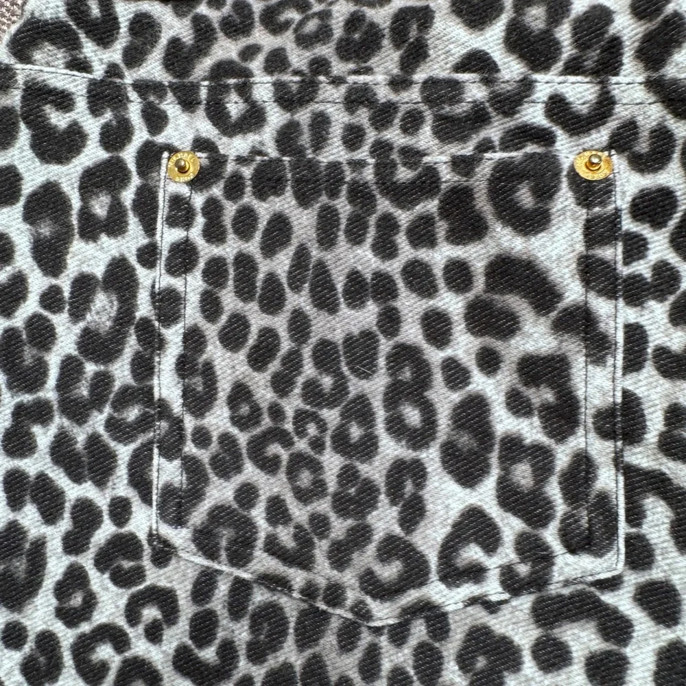 Michael Kors Womens Gray Black Leopard Print Skinny Pants Size M Gold Hardware